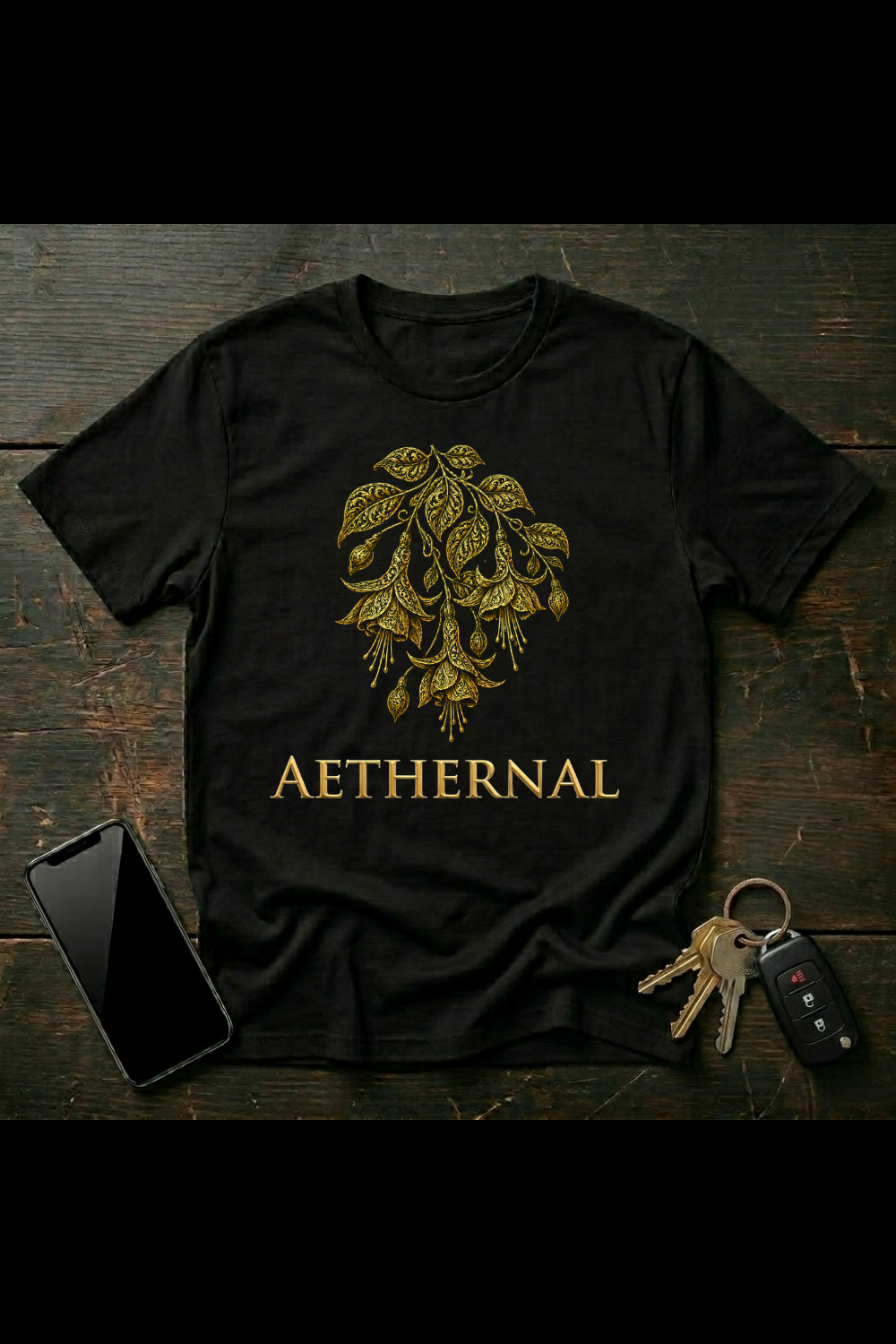 Golden Fuchsia Elegance – Mystical Floral Art | Ornate Botanical Luxury Design