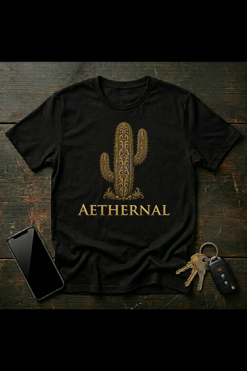 Golden Saguaro Cactus – Desert Icon Symbol | AETHERNAL Ornamental Botanical Art