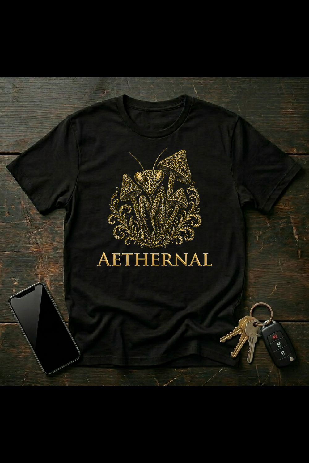 Mystical Praying Mantis & Mushroom Art – Psychedelic Nature Fusion | AETHERNAL