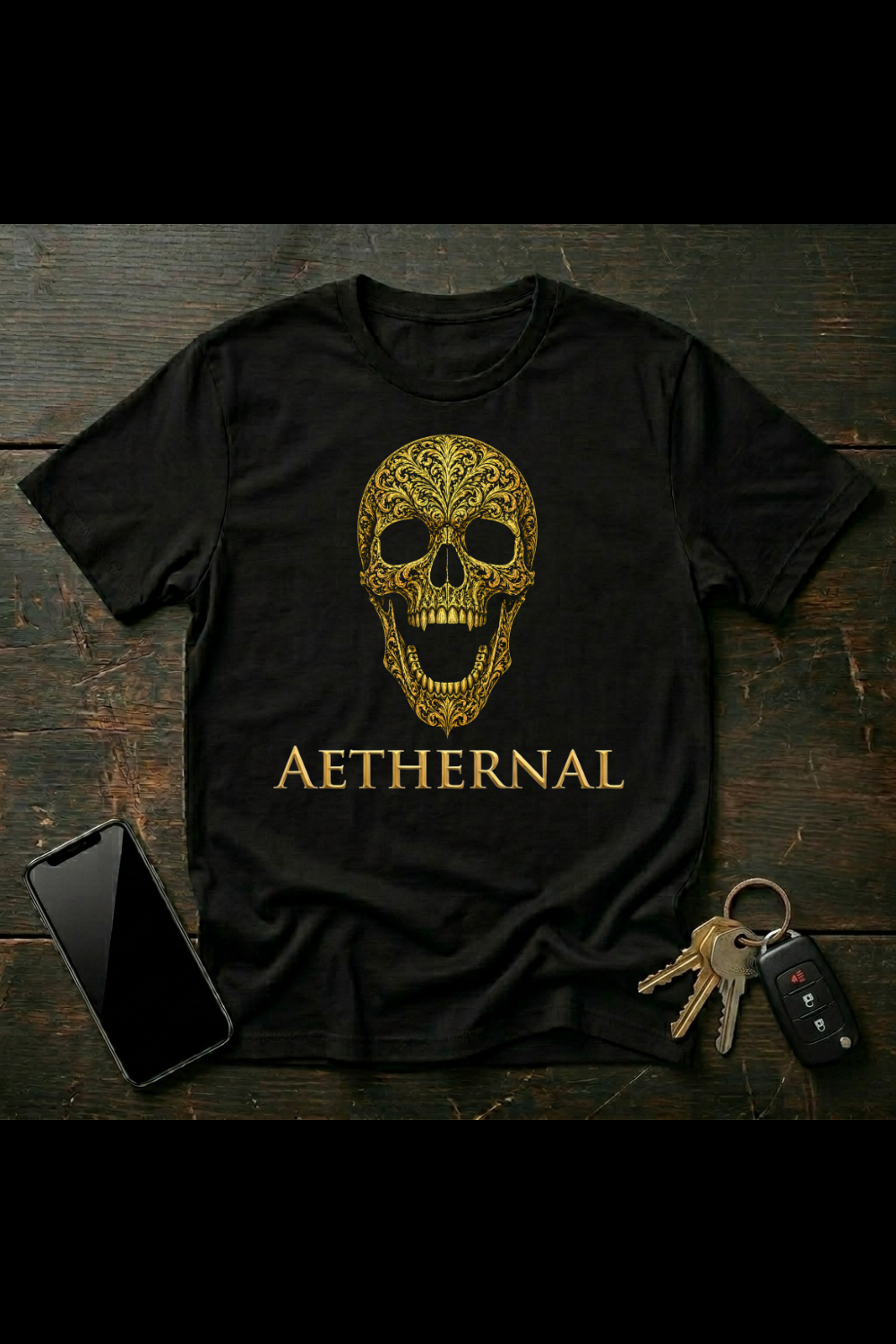 Ornate Gold Skull Art – Gothic Psychedelic Aesthetic | AETHERNAL