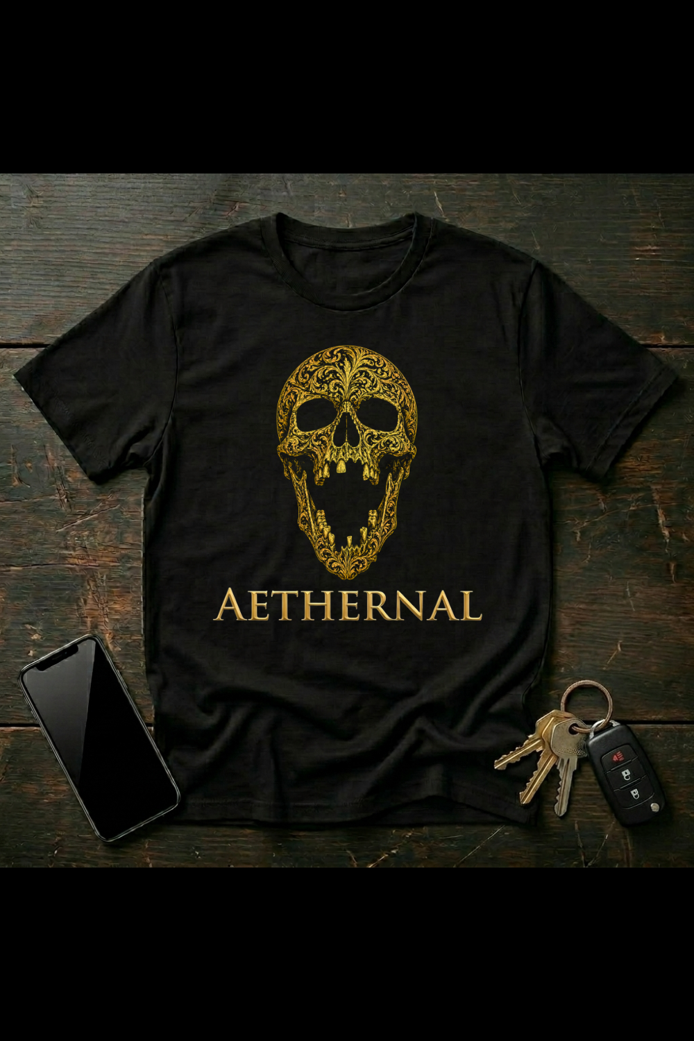 Ornate Gold Skull Art – Gothic Psychedelic Aesthetic | AETHERNAL