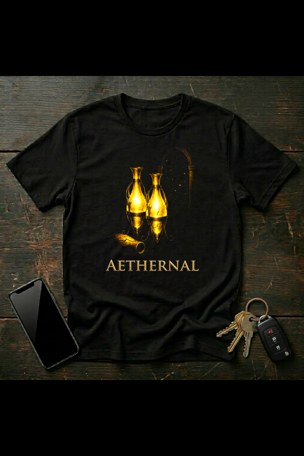 Glowing Amphorae & Broken Vessel – Surreal Realm Night Scene