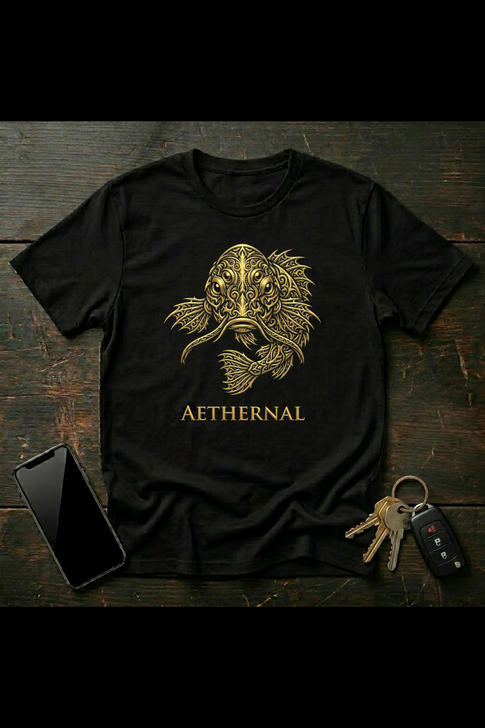Tribal Catfish Design | Ornate River Fish Art | AETHERNAL