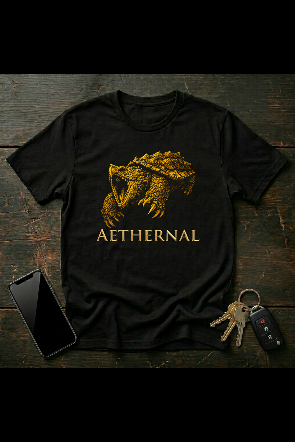 Decorative Snapping Turtle Artwork – Aggressive Turtle Illustration | Gothic Reptile Art | AETHERNAL