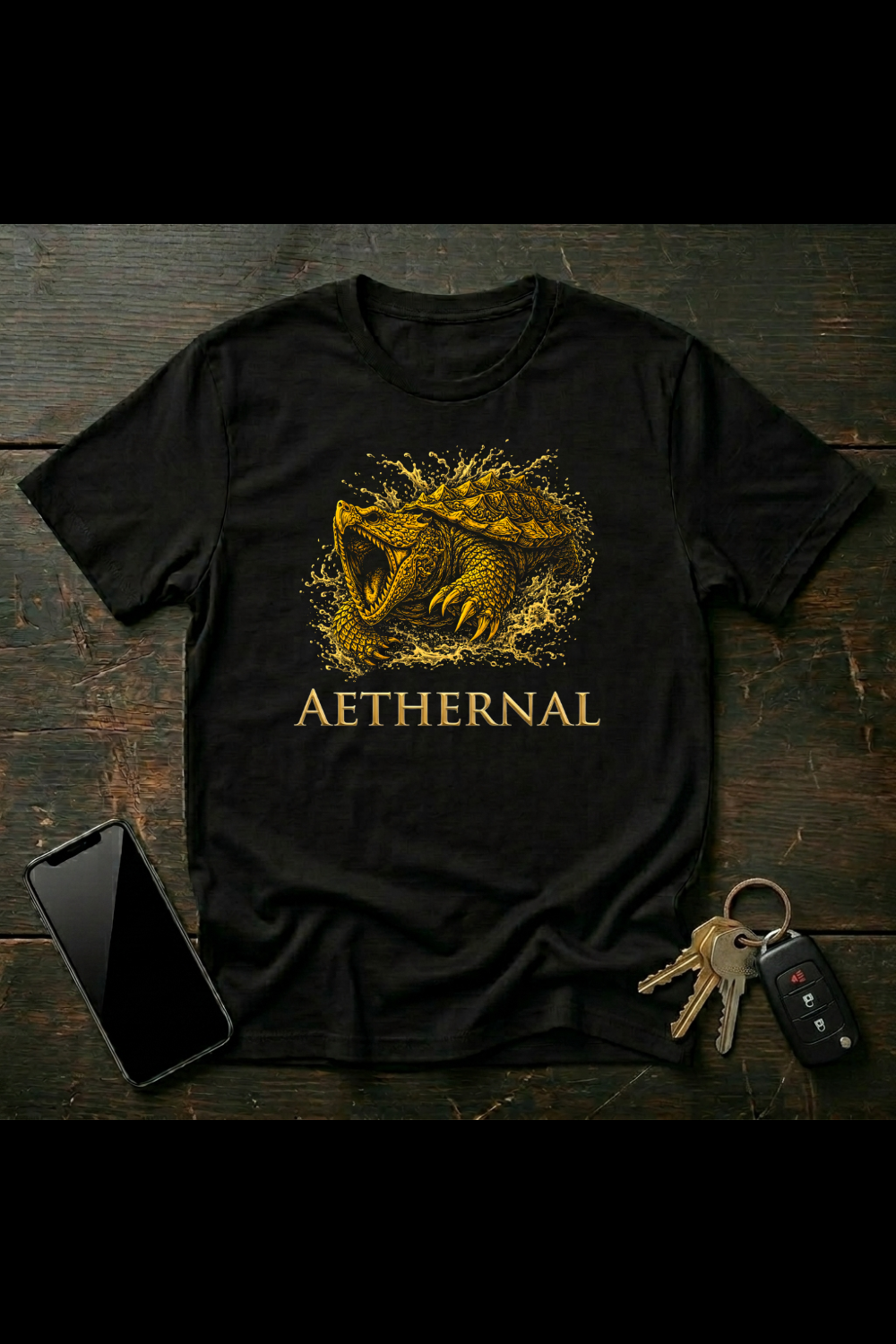 Explosive Snapping Turtle Artwork – Decorative Alligator Snapping Turtle Illustration | Aggressive Aquatic Reptile Art | AETHERNAL
