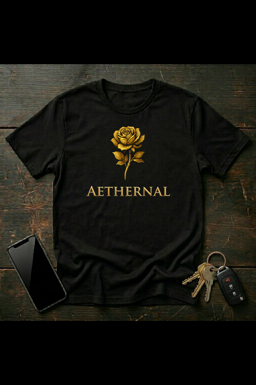 Ornamental Golden Rose Illustration | Gothic Botanical Engraving | AETHERNAL