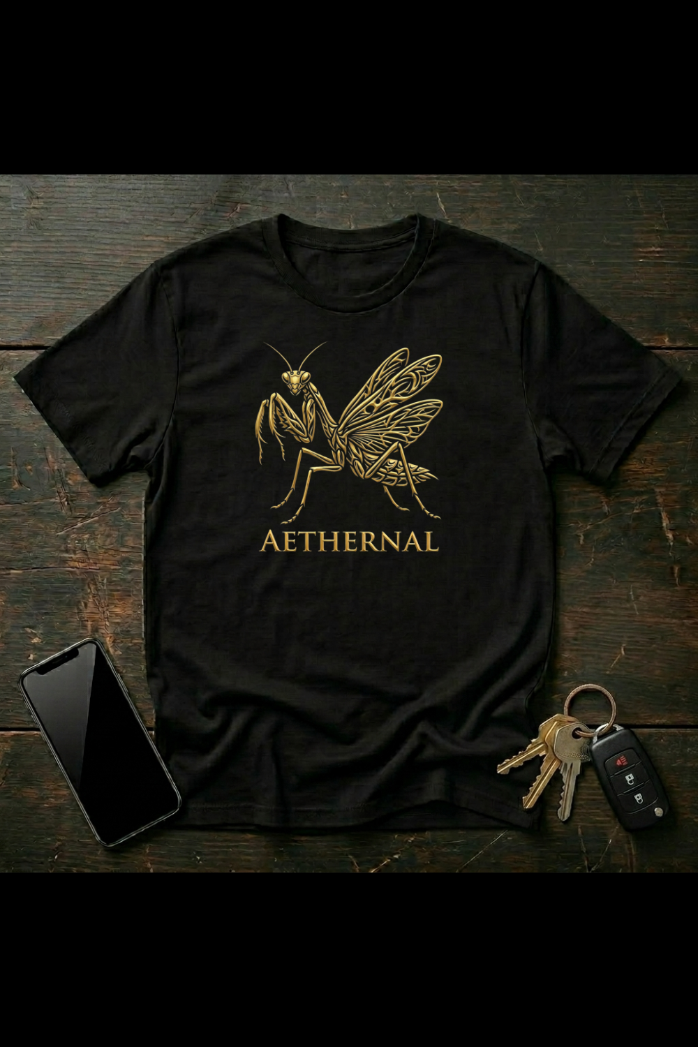 Winged Praying Mantis Illustration | Ornamental Gothic Insect Art | AETHERNAL