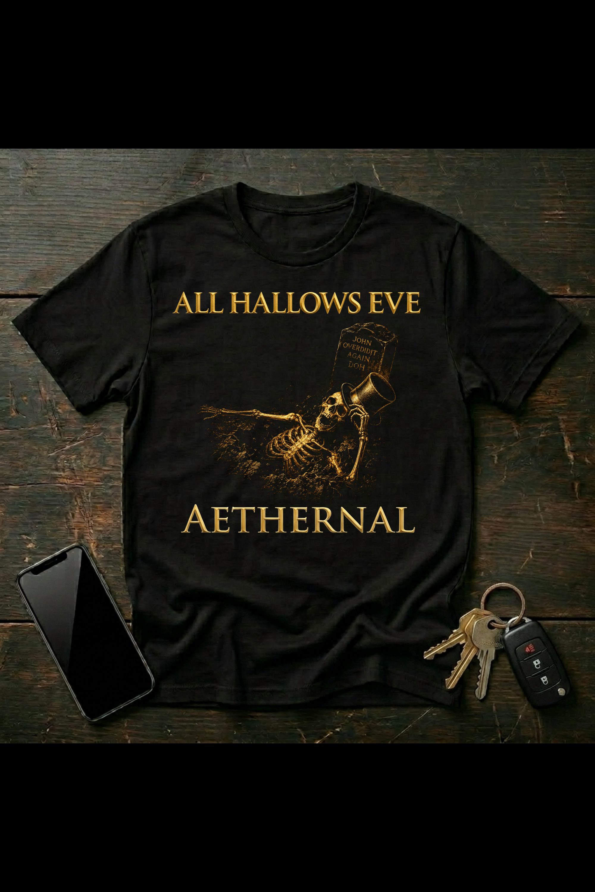 John Overdid It Again | Funny Skeleton Graveyard Halloween Art | AETHERNAL