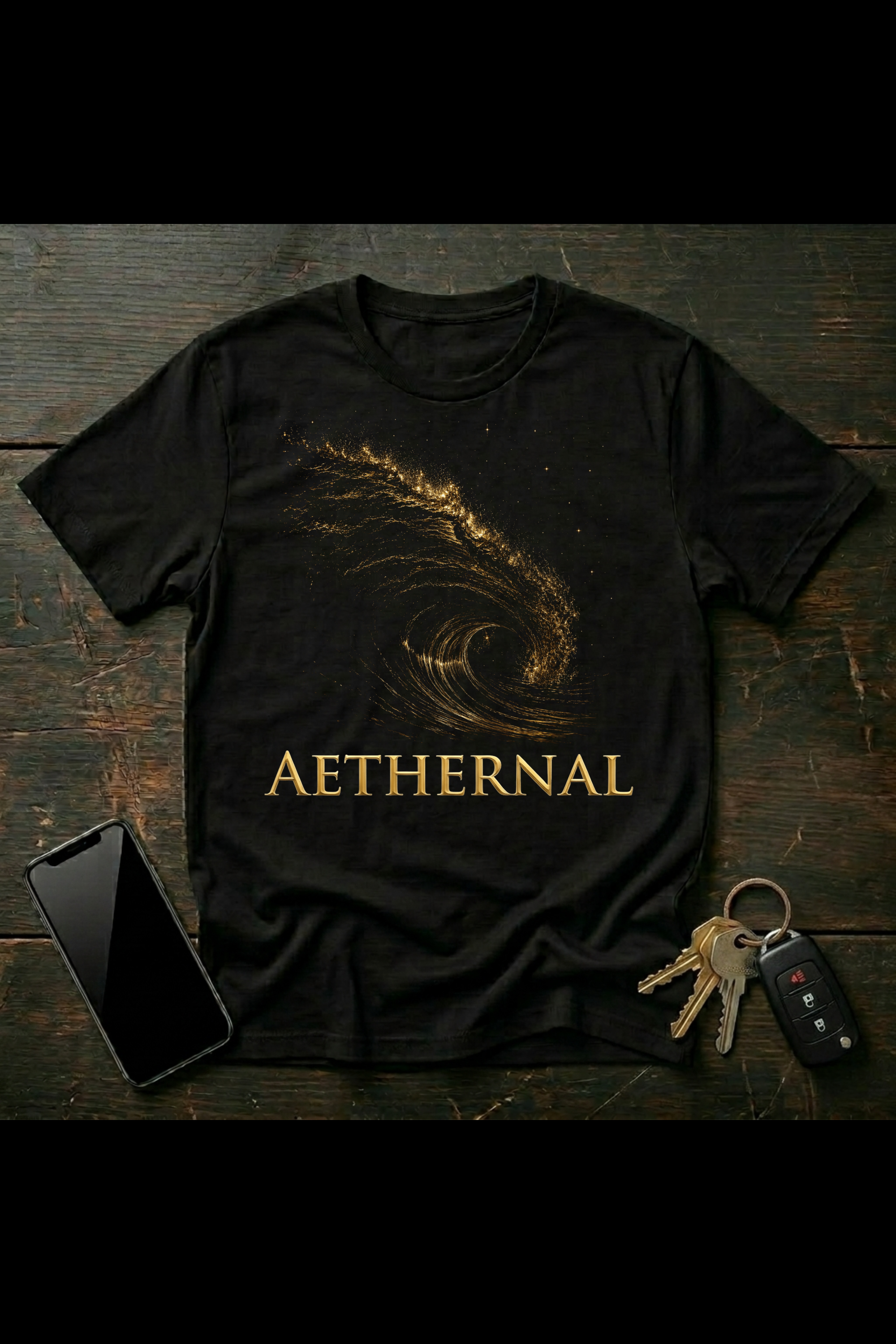Golden Cosmic Wave | Celestial Ocean Energy Art | AETHERNAL