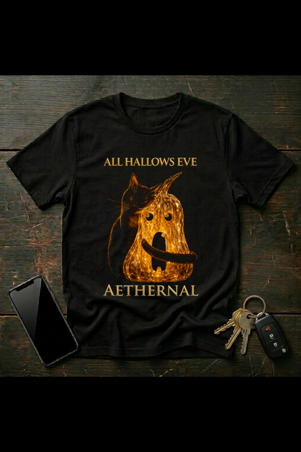 Best Friends Forever | Black Cat & Crystal Pumpkin Halloween T-Shirt | AETHERNAL